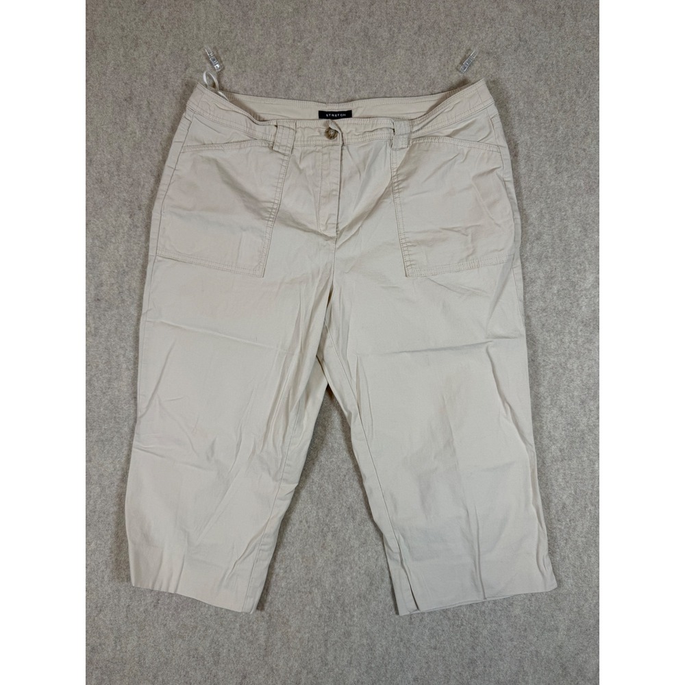 P88. Jones New York Signature Petite Beige Khaki Stretch Capri Pants Womens 14P